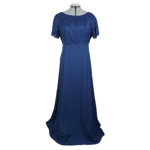 Lanz of Salzburg A-Line Lace Chiffon Blue Gown 10 - Picture 1 of 11